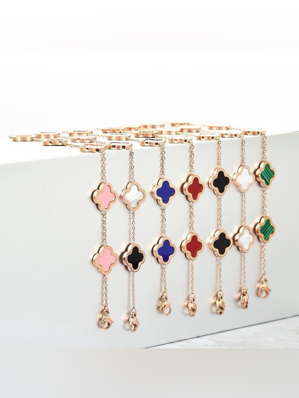 Pink Clover-Link Gold Chain Bracelet - Women Jewelry - Picture 4 of 8
